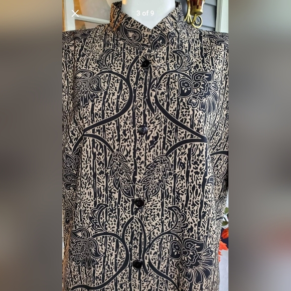 VTG Studio 1 Brown Black Floral Buttons Down Tunic Top / Dress Size 18 - Picture 7 of 9